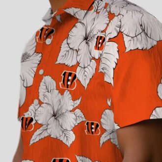 Cincinnati Bengals Luau Party Hawaiian Shirt - Hibiscus Blooms Orange White Button Up