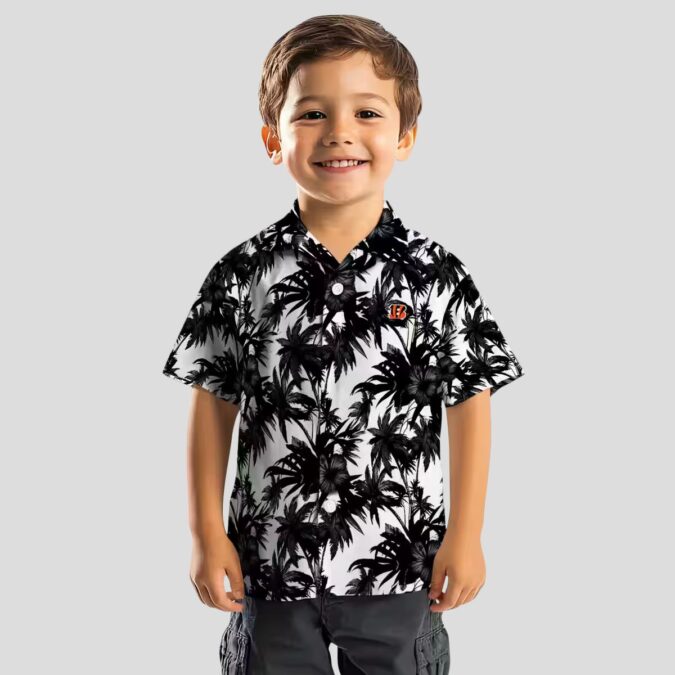 Cincinnati Bengals NFL Aloha Hawaiian Shirt – Black & White Tropical Palm Pattern
