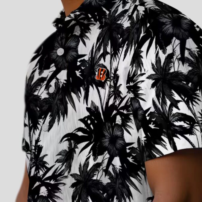 Cincinnati Bengals NFL Aloha Hawaiian Shirt – Black & White Tropical Palm Pattern