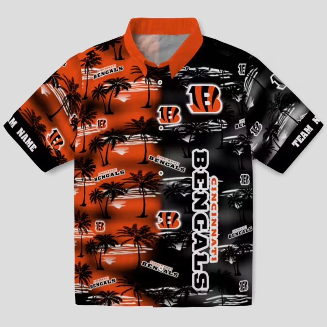Cincinnati Bengals Orange Hawaiian Shirt – Personalized NFL Aloha Palm Silhouettes Print