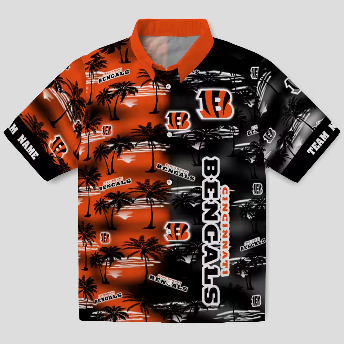 Cincinnati Bengals Orange Hawaiian Shirt – Personalized NFL Aloha Palm Silhouettes Print