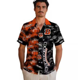 Cincinnati Bengals Orange Hawaiian Shirt – Personalized NFL Aloha Palm Silhouettes Print
