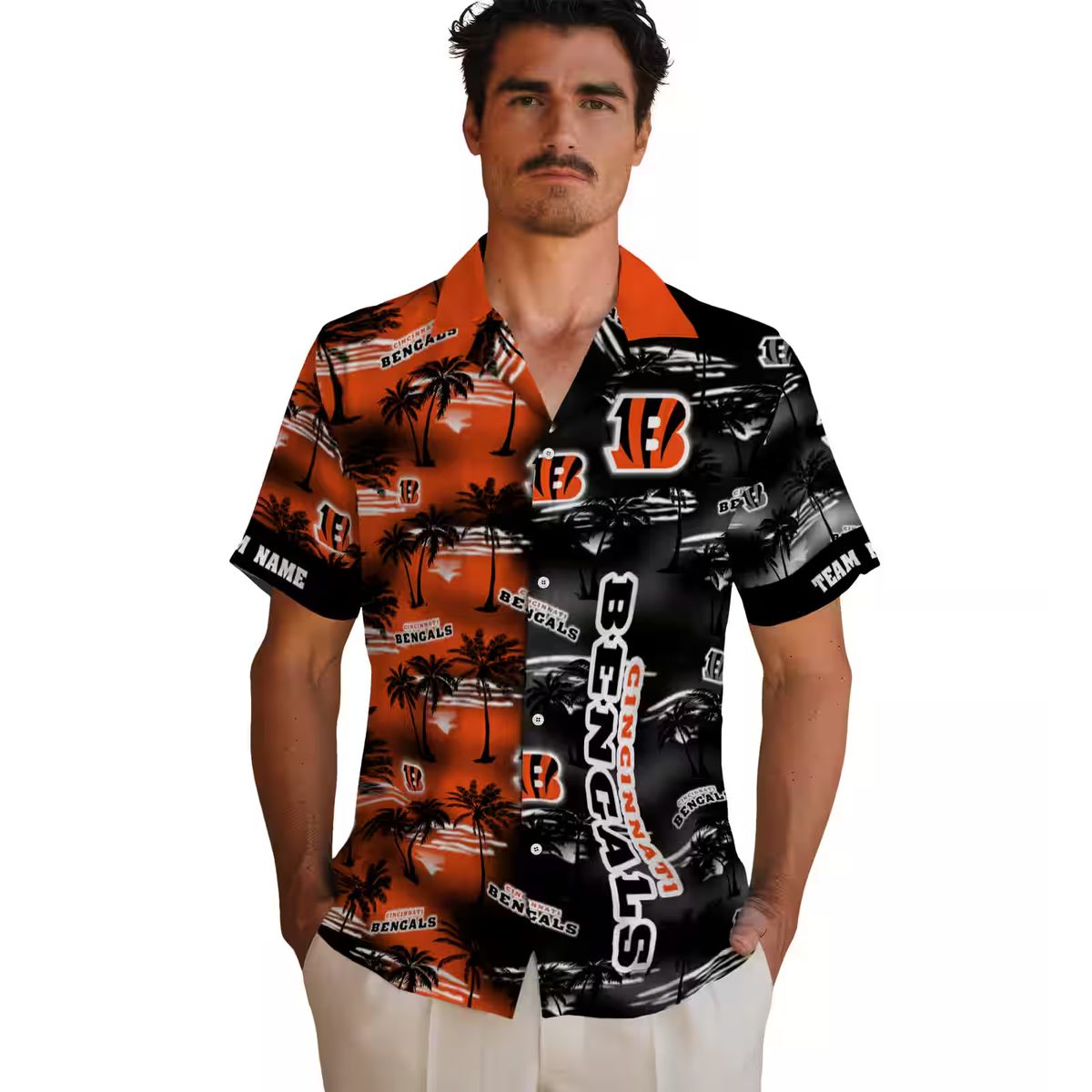 Cincinnati Bengals Orange Hawaiian Shirt – Personalized NFL Aloha Palm Silhouettes Print