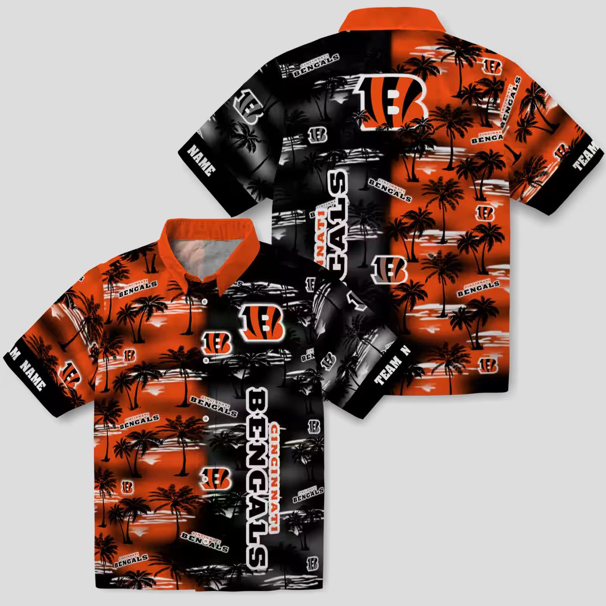 Cincinnati Bengals Orange Hawaiian Shirt – Personalized NFL Aloha Palm Silhouettes Print