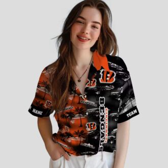 Cincinnati Bengals Orange Hawaiian Shirt – Personalized NFL Aloha Palm Silhouettes Print