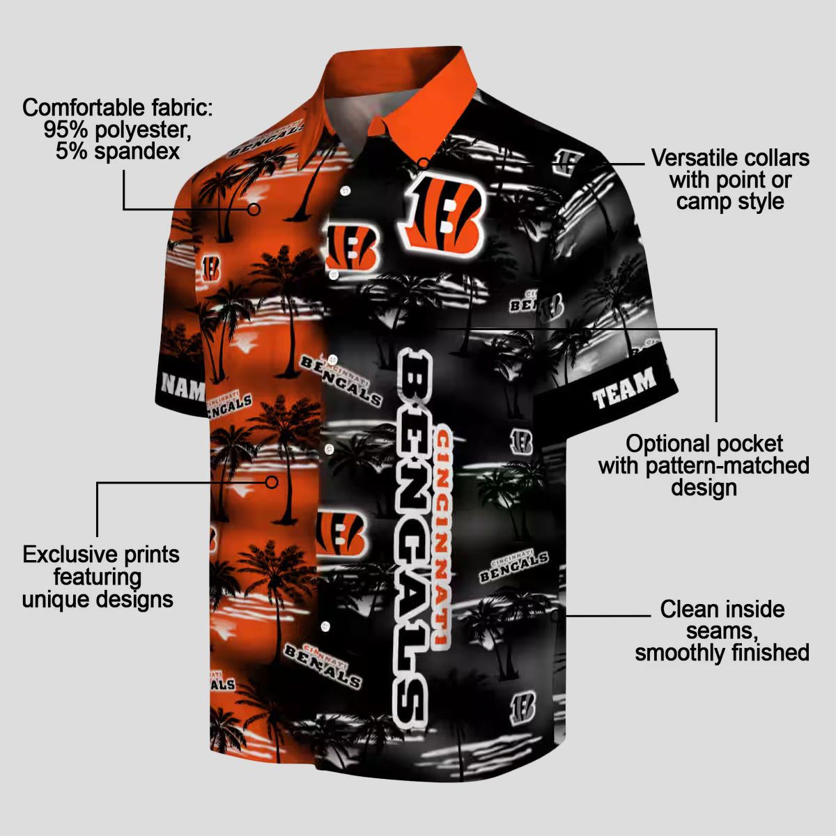 Cincinnati Bengals Orange Hawaiian Shirt – Personalized NFL Aloha Palm Silhouettes Print