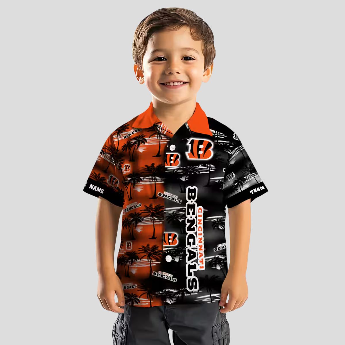 Cincinnati Bengals Orange Hawaiian Shirt – Personalized NFL Aloha Palm Silhouettes Print