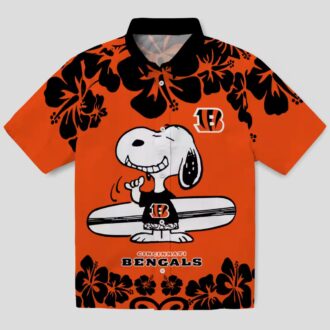 Cincinnati Bengals Snoopy Surf Hawaiian Shirt – Orange White NFL Aloha Button Up Shirt