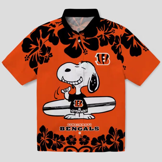 Cincinnati Bengals Snoopy Surf Hawaiian Shirt – Orange White NFL Aloha Button Up Shirt