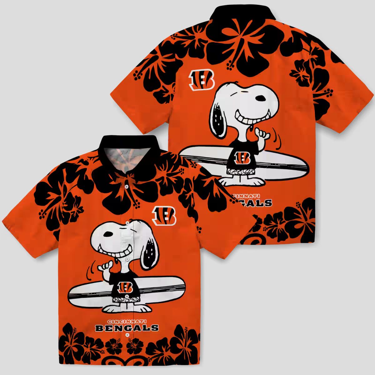 Cincinnati Bengals Snoopy Surf Hawaiian Shirt – Orange White NFL Aloha Button Up Shirt