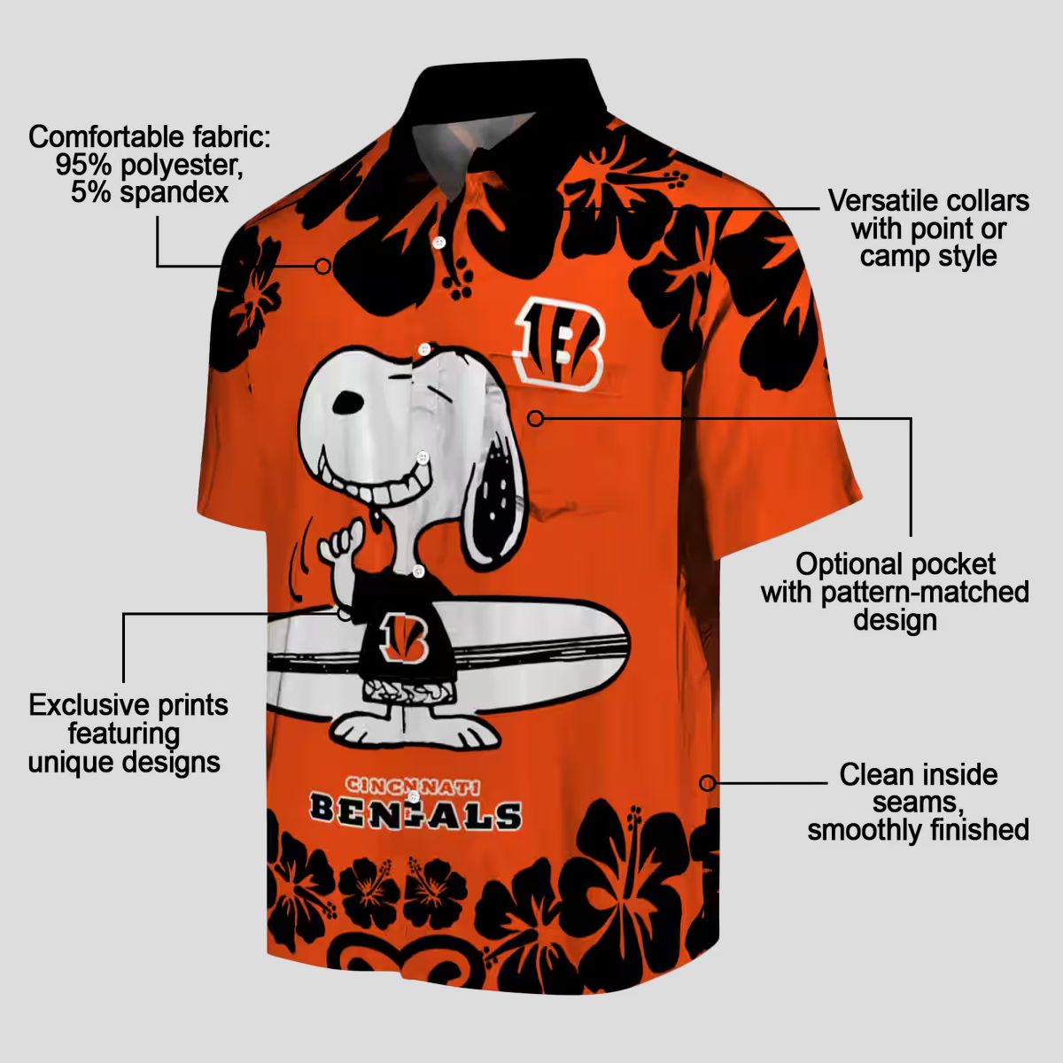 Cincinnati Bengals Snoopy Surf Hawaiian Shirt – Orange White NFL Aloha Button Up Shirt