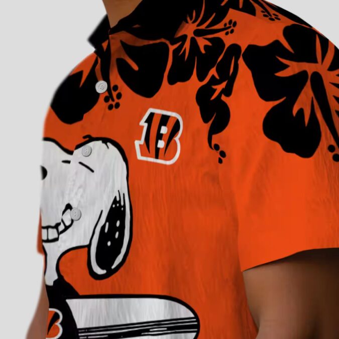 Cincinnati Bengals Snoopy Surf Hawaiian Shirt – Orange White NFL Aloha Button Up Shirt