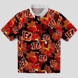 Cincinnati Bengals Summer Beach Game Day Hawaiian Shirt - Floral Toucan Orange Red Print