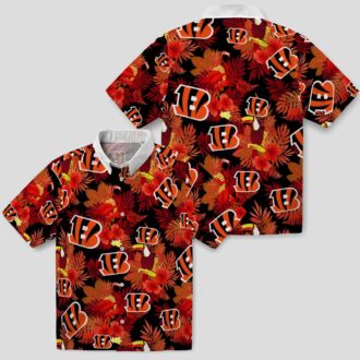Cincinnati Bengals Summer Beach Game Day Hawaiian Shirt - Floral Toucan Orange Red Print