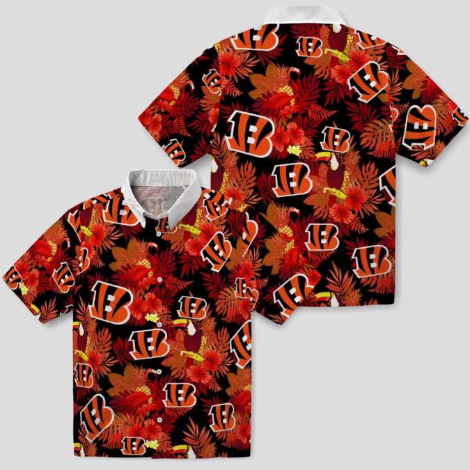 Cincinnati Bengals Summer Beach Game Day Hawaiian Shirt - Floral Toucan Orange Red Print