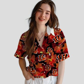 Cincinnati Bengals Summer Beach Game Day Hawaiian Shirt - Floral Toucan Orange Red Print