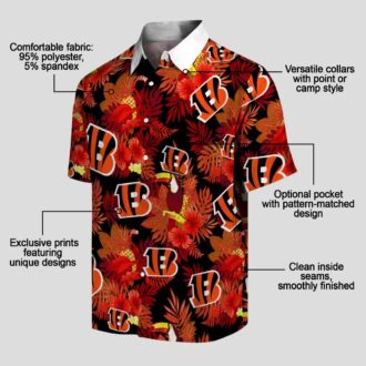 Cincinnati Bengals Summer Beach Game Day Hawaiian Shirt - Floral Toucan Orange Red Print