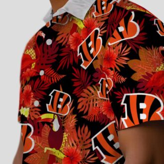 Cincinnati Bengals Summer Beach Game Day Hawaiian Shirt - Floral Toucan Orange Red Print