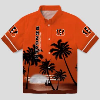 Cincinnati Bengals Sunset Beach Hawaiian Shirt - Orange & Black Aloha Style