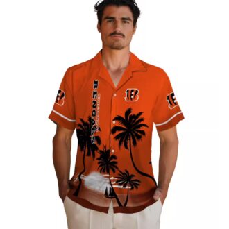 Cincinnati Bengals Sunset Beach Hawaiian Shirt - Orange & Black Aloha Style