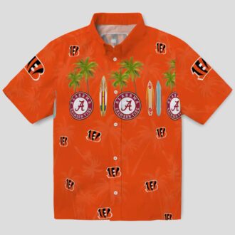 Cincinnati Bengals Surfboard & Palm Hawaiian Shirt – Tropical Orange Button Up Shirt