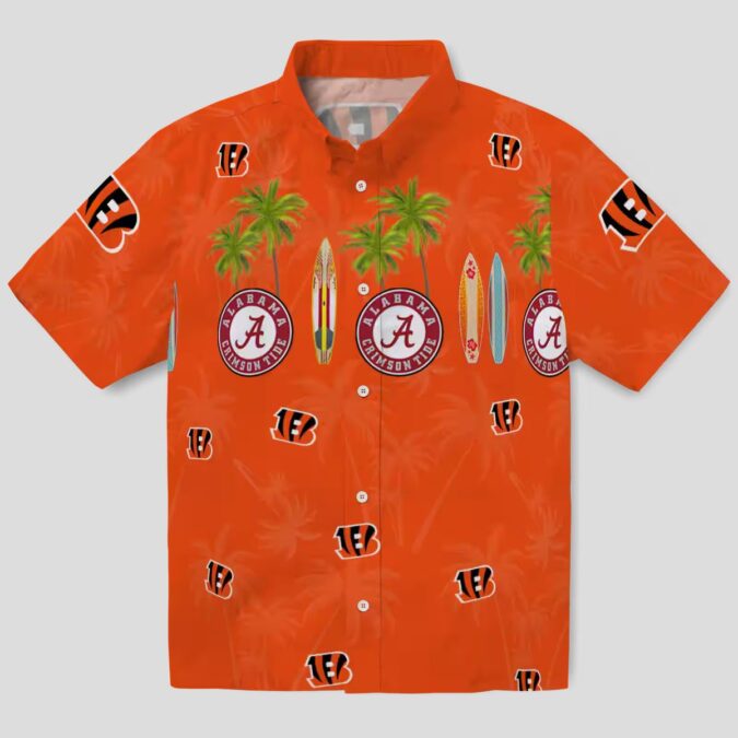 Cincinnati Bengals Surfboard & Palm Hawaiian Shirt – Tropical Orange Button Up Shirt