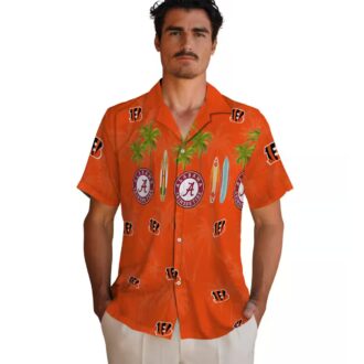 Cincinnati Bengals Surfboard & Palm Hawaiian Shirt – Tropical Orange Button Up Shirt