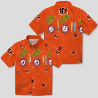 Cincinnati Bengals Surfboard & Palm Hawaiian Shirt – Tropical Orange Button Up Shirt
