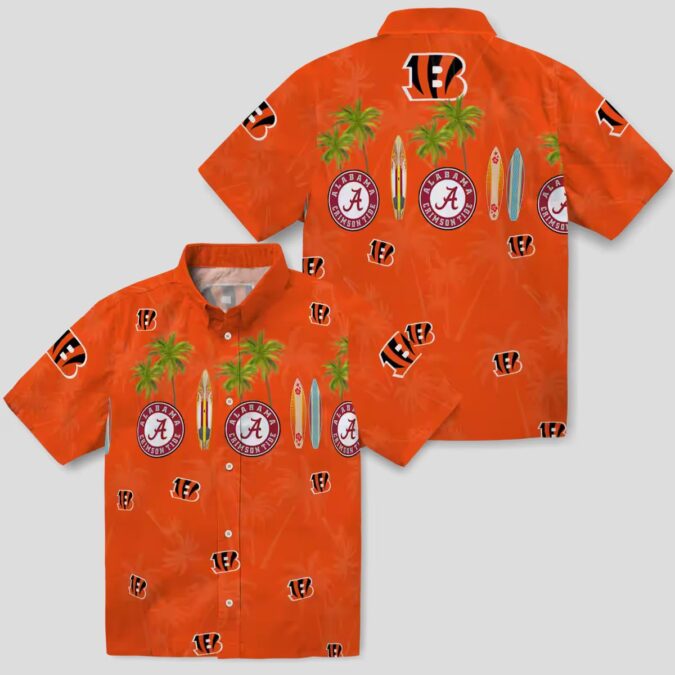 Cincinnati Bengals Surfboard & Palm Hawaiian Shirt – Tropical Orange Button Up Shirt