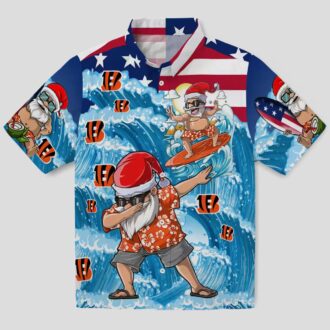 Cincinnati Bengals Surfing Santa Hawaiian Shirt – Tropical Blue Aloha Summer Shirt