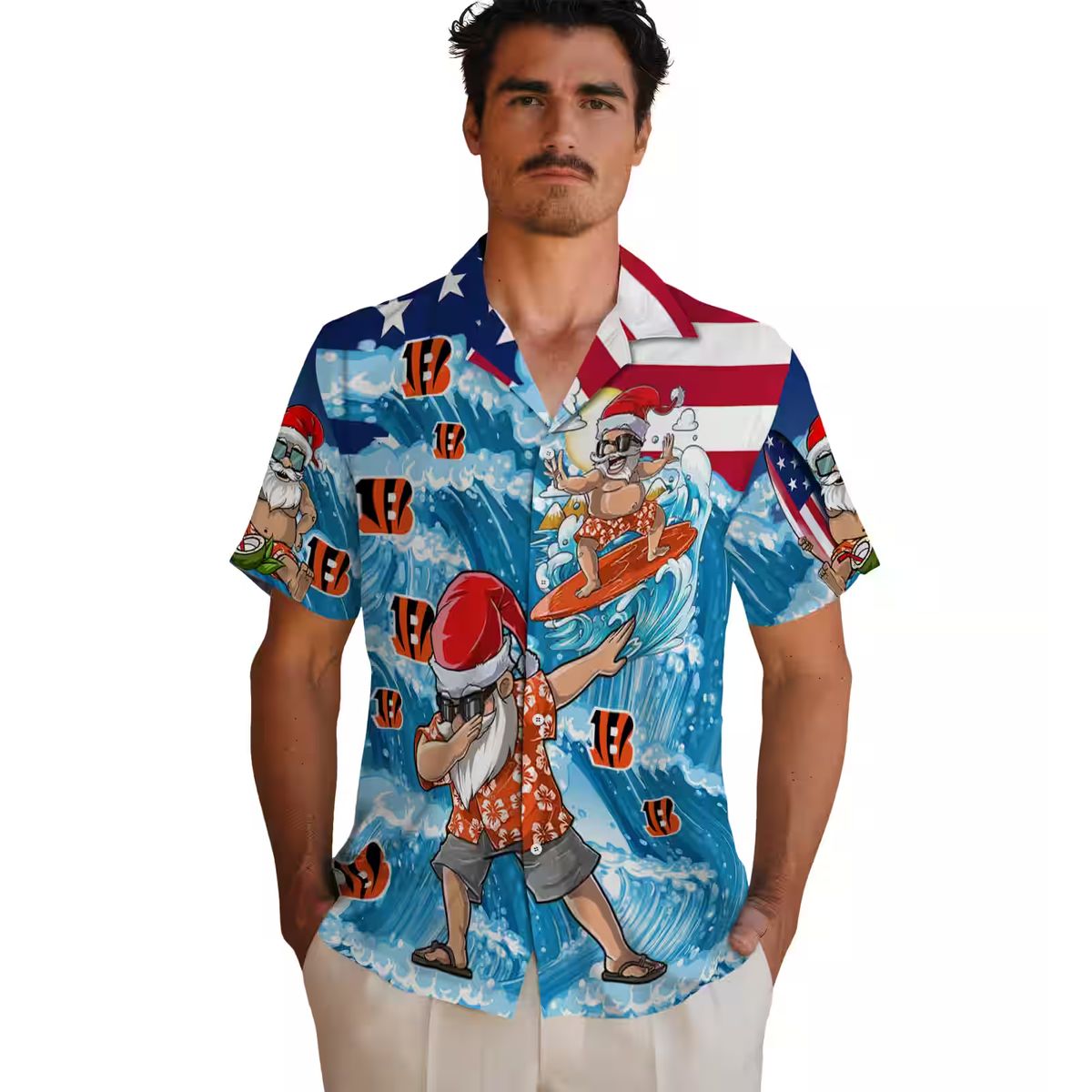 Cincinnati Bengals Surfing Santa Hawaiian Shirt – Tropical Blue Aloha Summer Shirt