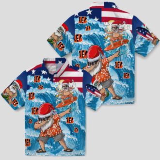 Cincinnati Bengals Surfing Santa Hawaiian Shirt – Tropical Blue Aloha Summer Shirt
