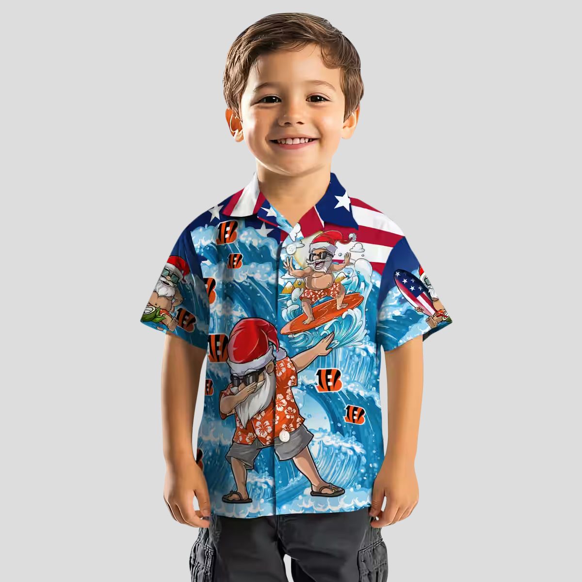 Cincinnati Bengals Surfing Santa Hawaiian Shirt – Tropical Blue Aloha Summer Shirt