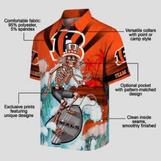 Cincinnati Bengals Surfing Skeleton Hawaiian Shirt – Orange Blue Tropical Palm Theme