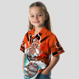 Cincinnati Bengals Surfing Skeleton Hawaiian Shirt – Orange Blue Tropical Palm Theme