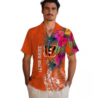 Cincinnati Bengals Tropical Aloha Hawaiian Shirt – Floral Polynesian Orange Game Day Shirt