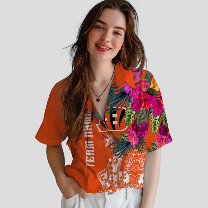 Cincinnati Bengals Tropical Aloha Hawaiian Shirt – Floral Polynesian Orange Game Day Shirt
