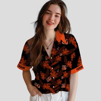 Custom Cincinnati Bengals Black Hawaiian Shirt – Tropical Palm Botanical Print