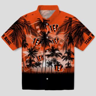 Custom Cincinnati Bengals Orange Black Hawaiian Shirt, Sunset Scene Tropical Summer Shirt