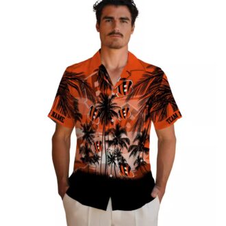 Custom Cincinnati Bengals Orange Black Hawaiian Shirt, Sunset Scene Tropical Summer Shirt