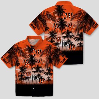 Custom Cincinnati Bengals Orange Black Hawaiian Shirt, Sunset Scene Tropical Summer Shirt
