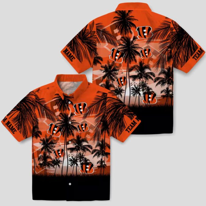 Custom Cincinnati Bengals Orange Black Hawaiian Shirt, Sunset Scene Tropical Summer Shirt