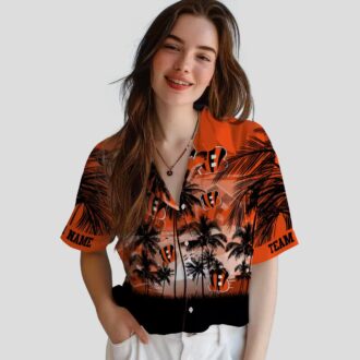 Custom Cincinnati Bengals Orange Black Hawaiian Shirt, Sunset Scene Tropical Summer Shirt