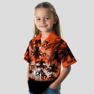 Custom Cincinnati Bengals Orange Black Hawaiian Shirt, Sunset Scene Tropical Summer Shirt