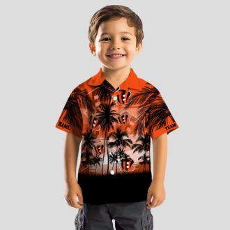 Custom Cincinnati Bengals Orange Black Hawaiian Shirt, Sunset Scene Tropical Summer Shirt