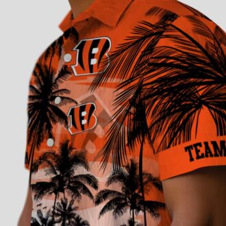 Custom Cincinnati Bengals Orange Black Hawaiian Shirt, Sunset Scene Tropical Summer Shirt