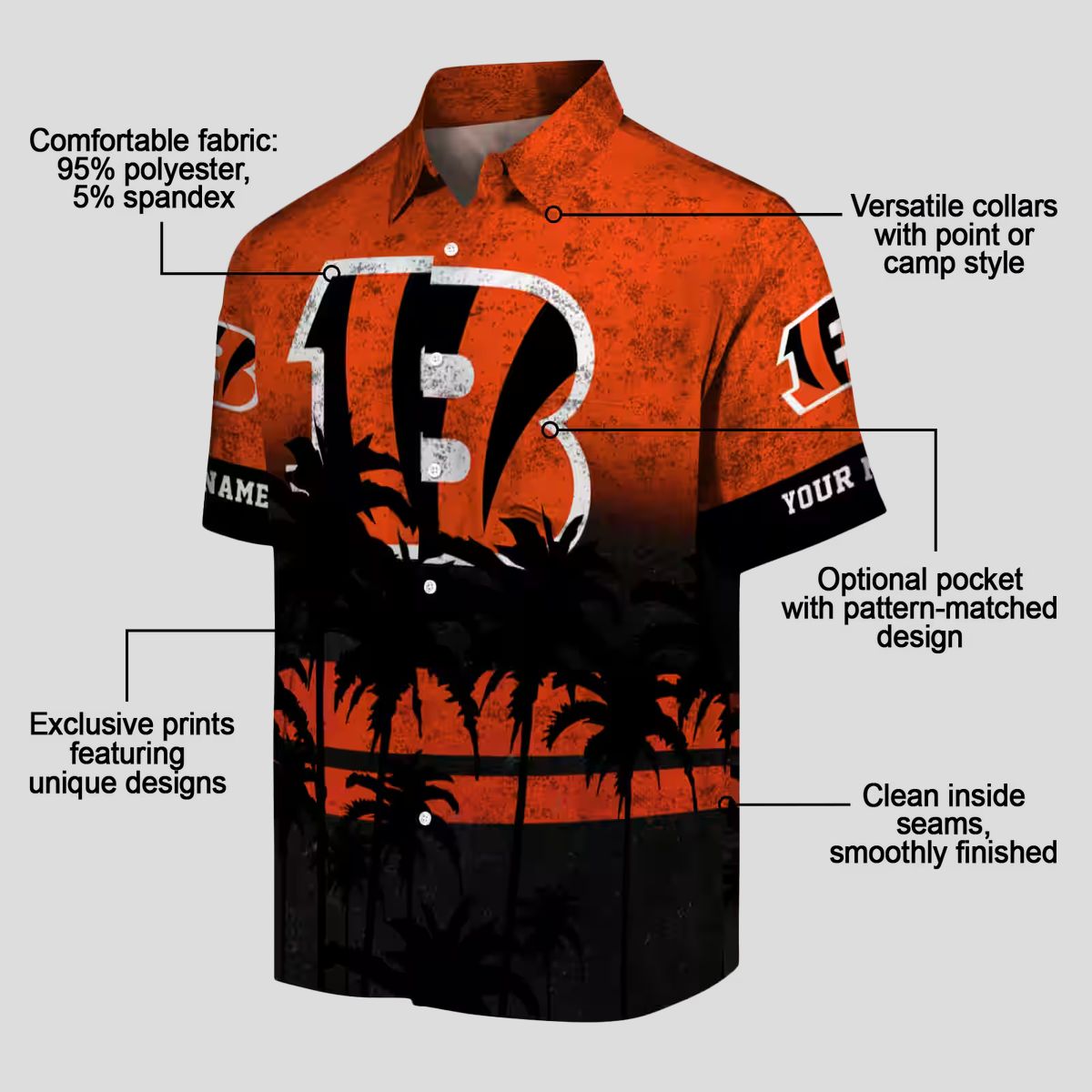 Custom Cincinnati Bengals Sunset Pattern Hawaiian Shirt – Orange & Black Aloha Apparel