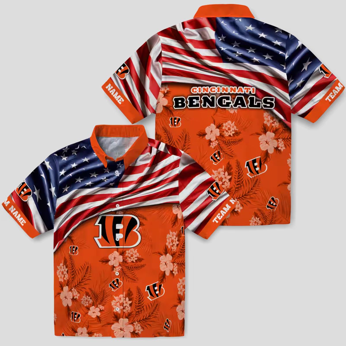 Custom Cincinnati Bengals US Flag Hawaiian Shirt – Tropical Hibiscus Aloha Summer Outfit