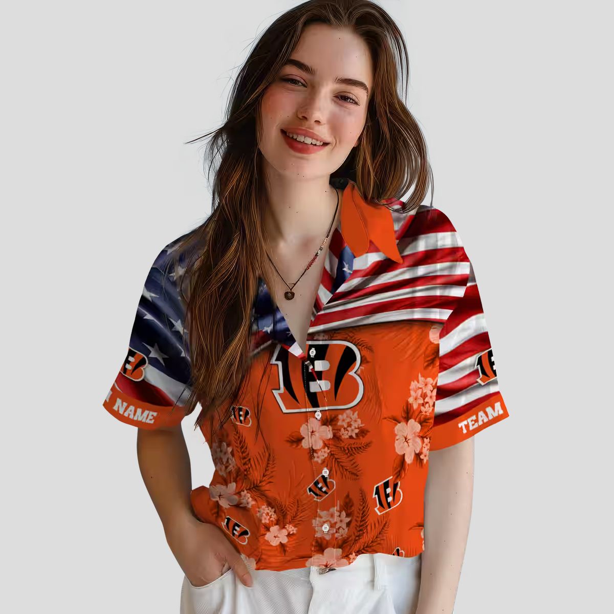 Custom Cincinnati Bengals US Flag Hawaiian Shirt – Tropical Hibiscus Aloha Summer Outfit