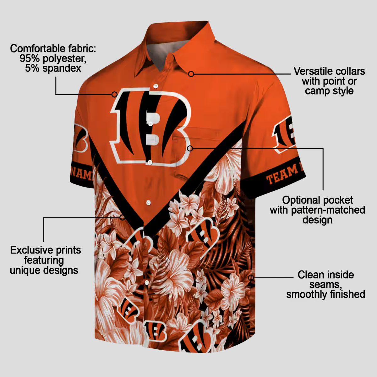 Custom Floral Chevron Cincinnati Bengals Hawaiian Shirt - NFL Aloha Game Day Beachwear